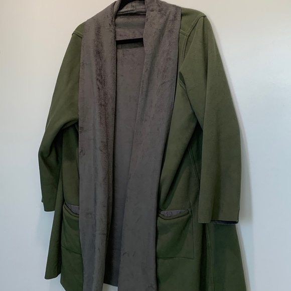 Reversible fleece cardigan one size grey and green outerwear cozy over size - Picture 1 of 5